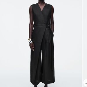 COS Wrap Front Linen Jumpsuit Black Size 4 NWT